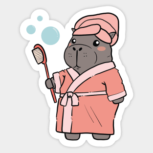 Cute Hippo ready for a bath Drawing Sticker